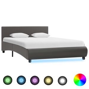vidaXL Bettgestell mit LED Grau Kunstleder 120&times;200 cm