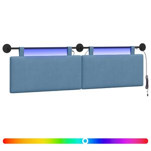 vidaXL H&auml;ngendes Kopfteil Mit LED Licht Blau Cordstoff