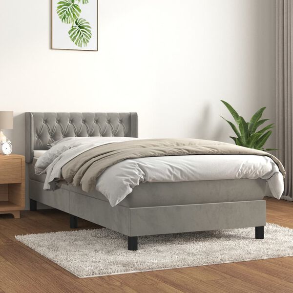 vidaXL Boxspringbett mit Matratze Hellgrau 90x190 cm Samt