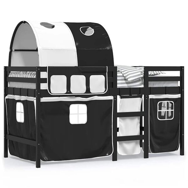 vidaXL Kinderhochbett mit Tunnel Wei&szlig; & Schwarz 80x200 cm Kiefernholz