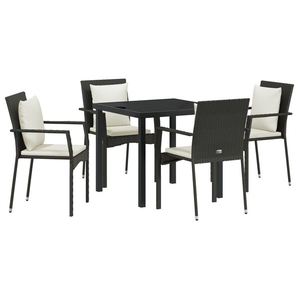 vidaXL Garten Essgruppe mit Kissen 5 pcs Schwarz Poly-Rattan