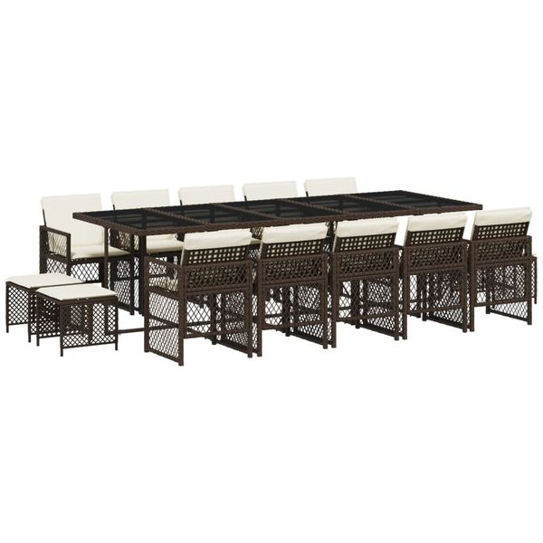 vidaXL 15-tlg. Garten-Essgruppe mit Kissen Braun Poly Rattan
