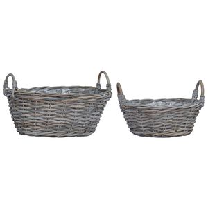 vidaXL Blumentopfkorb mit Speicher 2 pcs Grau Lacak Rattan