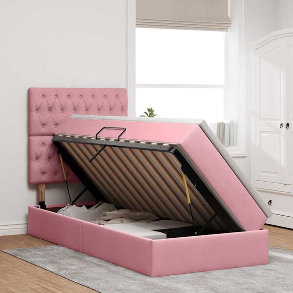 vidaXL Bett mit Stauraum und LED mit Matratze Rosa 90 x 190 cm Samt