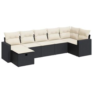 vidaXL 7-tlg. Garten-Sofagarnitur mit Kissen Schwarz Poly Rattan