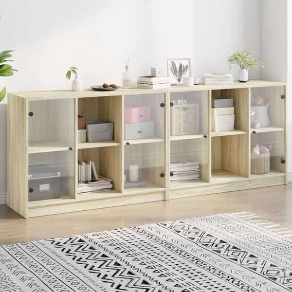 vidaXL B&uuml;cherschrank mit T&uuml;ren Sonoma-Eiche 204x37x75 cm Holzwerkstoff