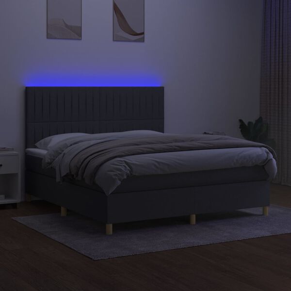 vidaXL Boxspringbett mit Matratze & LED Dunkelgrau 180x200 cm Stoff