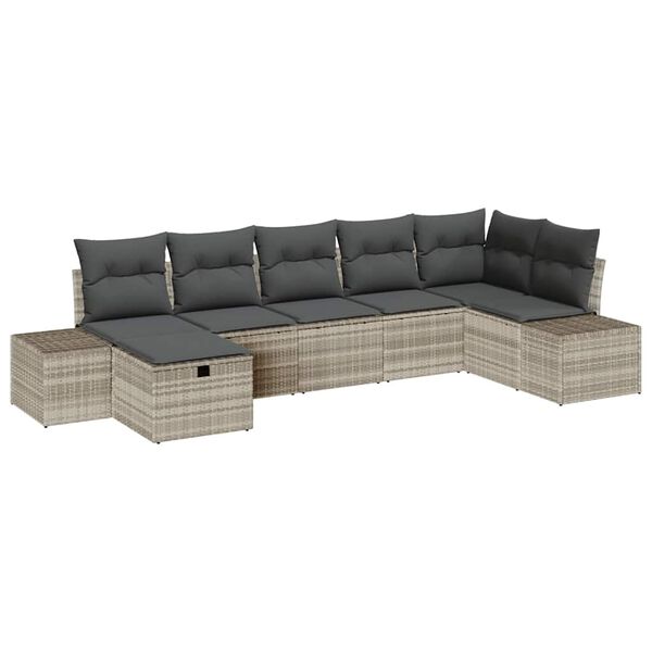 vidaXL Gartensofa-set mit Kissen 7 pcs Hellgrau Poly-Rattan
