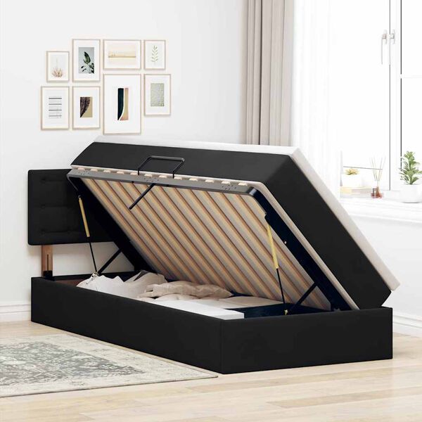 vidaXL Bett mit Stauraum und LED mit Matratze Schwarz 90 x 190 cm Samt
