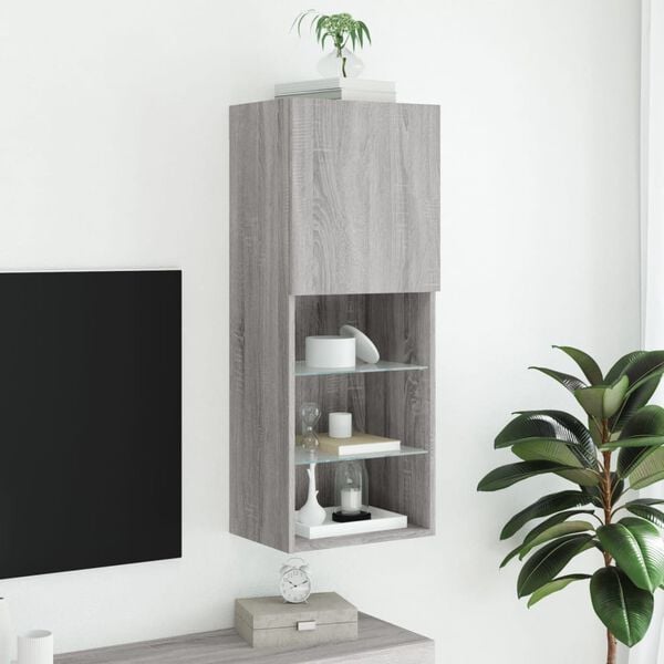 vidaXL TV-Schrank mit LED-Leuchten Grau Sonoma 40,5x30x102 cm