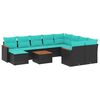 vidaXL 11-teiliges Gartensofa-Set mit Kissen, schwarzes Polyrattan