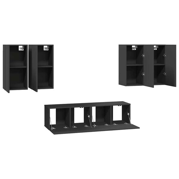 vidaXL 6-tlg. TV-Schrank-Set Grau Holzwerkstoff