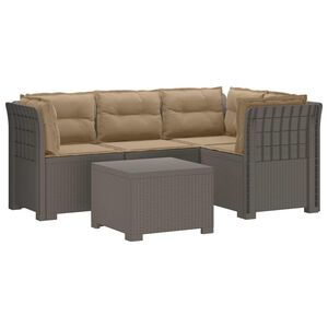 vidaXL 4-Sitzer Garten Sofa mit Kissen Rattan Look PP Hellgrau