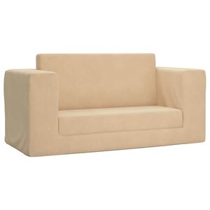 vidaXL Kinder-Schlafsofa 2-Sitzer Creme Weicher Pl&uuml;sch