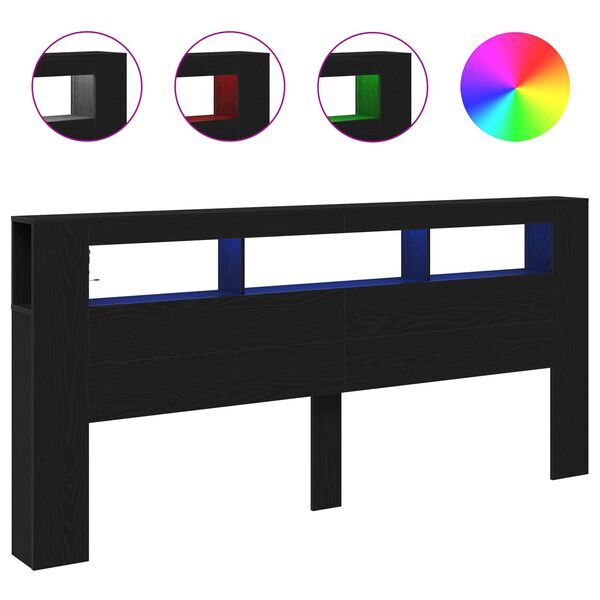 vidaXL LED Kopfteil Schwarz Eichen-Optik 220 x 18,5 x 103,5 cm