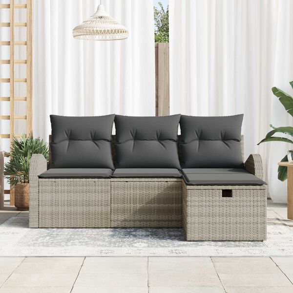 vidaXL Sofa Set mit Kissen mit Speicher 4 pcs Hellgrau Poly-Rattan