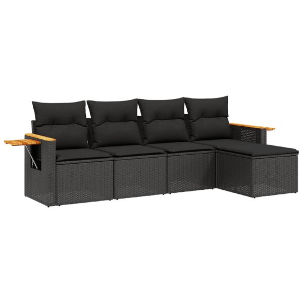 vidaXL 5-tlg. Garten-Sofagarnitur mit Kissen Schwarz Poly Rattan