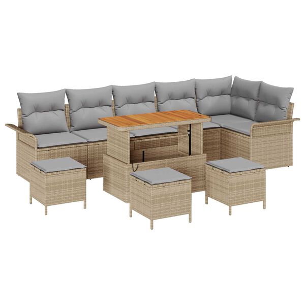 vidaXL Gartensofa-set mit Kissen 10 pcs Beige Poly-Rattan