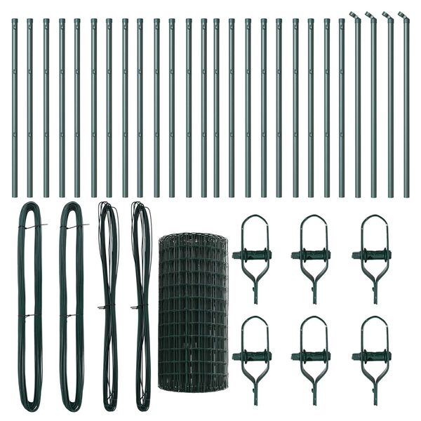 vidaXL Zaun mit Pfosten Gr&uuml;n 0,4 x 50 m Stahl und PVC