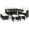 vidaXL 9-tlg. Garten-Essgruppe mit Kissen Poly Rattan Schwarz