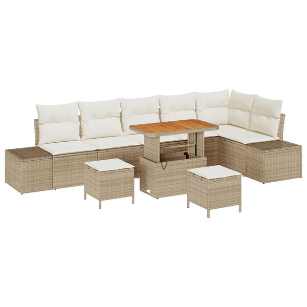 vidaXL Gartensofa-set mit Kissen 9 pcs Beige Poly-Rattan
