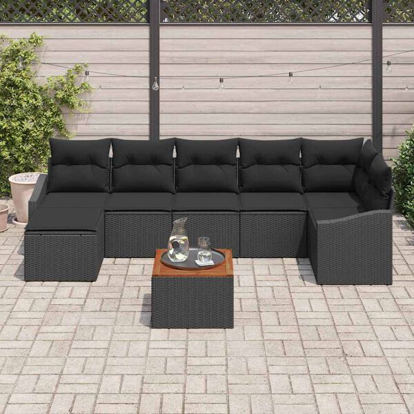 vidaXL Gartensofa-set mit Kissen 8 pcs Schwarz Poly-Rattan