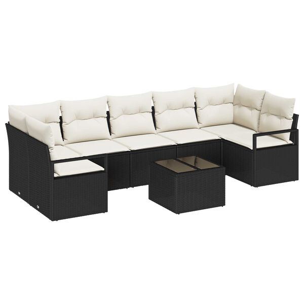 vidaXL Garten-Sofa-Set mit Kissen mit Speicher 8 pcs Schwarz und Creme