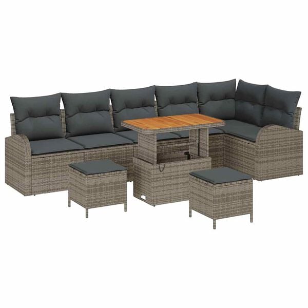 vidaXL Garten-Sofa-Set mit Kissen mit Speicher mit Kissen 9 pcs Grau
