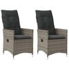 vidaXL Gartensessel mit Kissen 2 Stk. Verstellbar Grau Poly Rattan