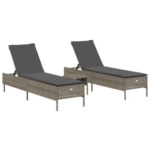 vidaXL 3-tlg. Sonnenliegen-Set mit Auflage Grau Poly Rattan