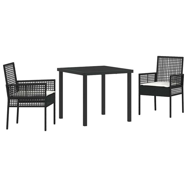 vidaXL Garten Essgruppe mit Kissen 3 pcs Schwarz Poly-Rattan