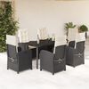 vidaXL 7-tlg. Garten-Essgruppe mit Kissen Schwarz Poly Rattan