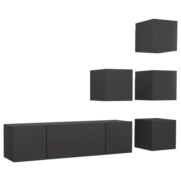 vidaXL 6-tlg. TV-Schrank-Set Grau Holzwerkstoff