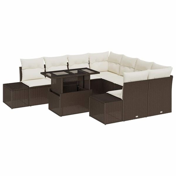 vidaXL Garten-Sofa-Set mit Kissen mit Speicher 9 pcs Braun und Creme
