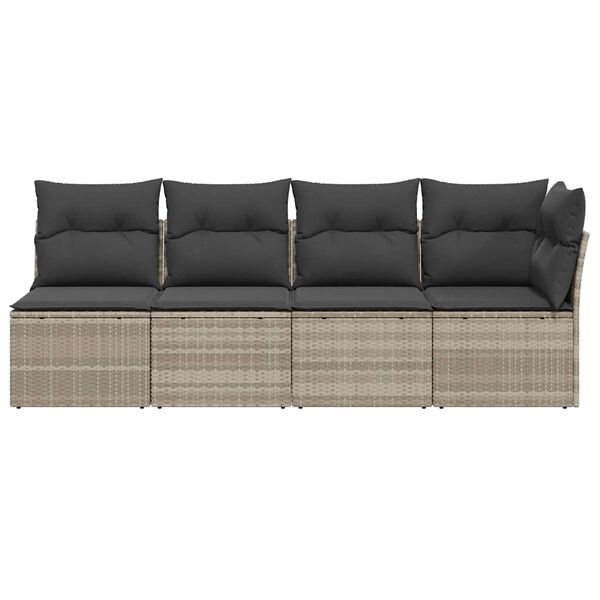 vidaXL Gartensofa mit Kissen 4-Sitzer Hellgrau Poly Rattan