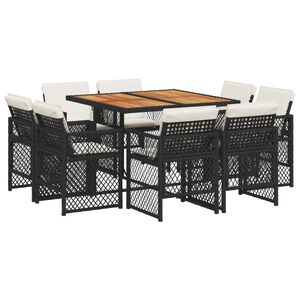 vidaXL 9-tlg. Garten-Essgruppe mit Kissen Schwarz Poly Rattan