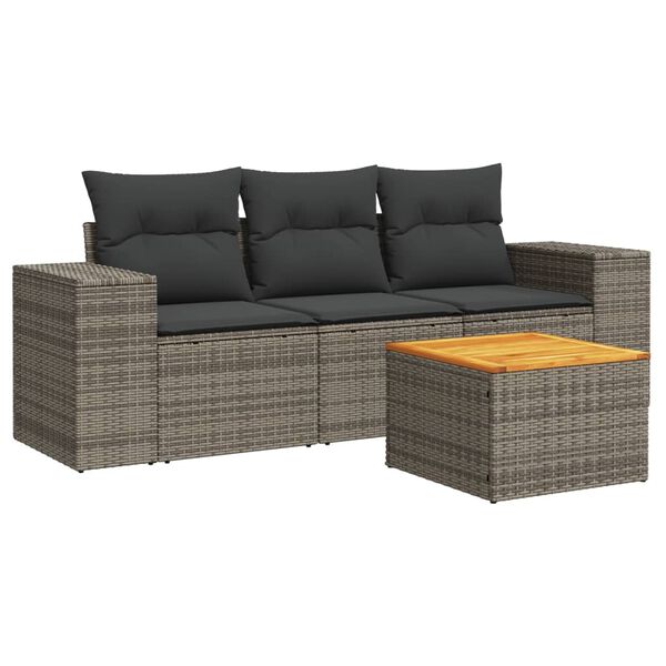 vidaXL 4-tlg. Garten-Sofagarnitur mit Kissen Grau Poly Rattan