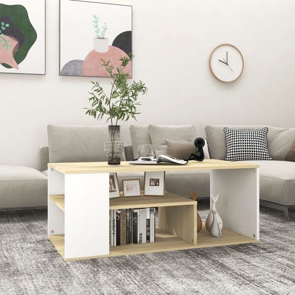 vidaXL Couchtisch Weiß und Sonoma-Eiche 100x50x40 cm Holzwerkstoff