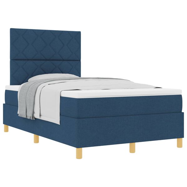 vidaXL Boxspringbett mit Matratze mit Kopfteil Blau 120 x 200 cm Stoff