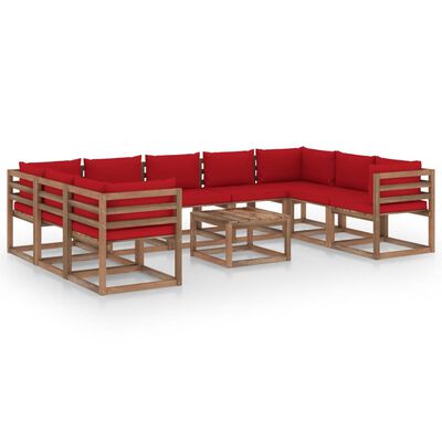 vidaXL 10-tlg. Garten-Lounge-Set mit Kissen in Rot