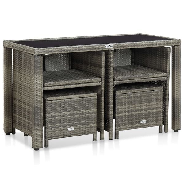 vidaXL 5-tlg. Garten-Essgruppe mit Auflagen Poly Rattan Grau