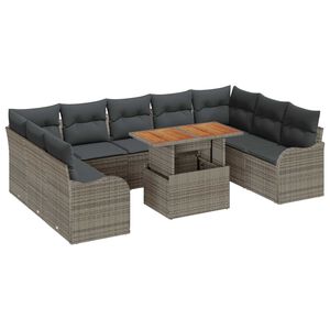 vidaXL Garten-Sofa-Set mit Speicher 10 pcs Grau Poly Rattan
