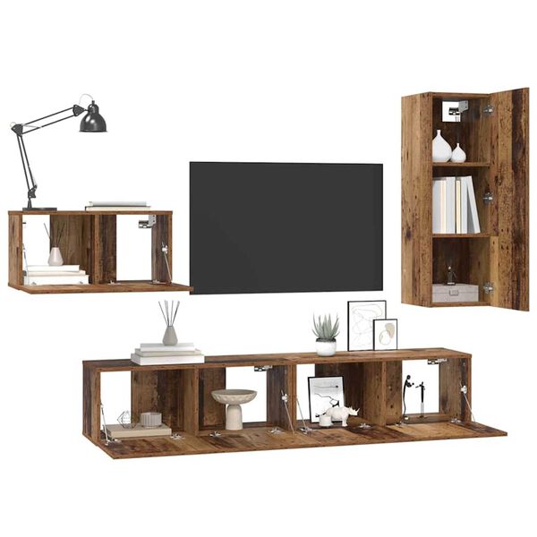 vidaXL TV-Schrankset mit Schubladen 4 pcs Altholz Holzwerkstoff