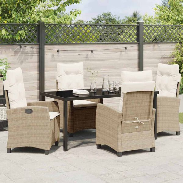vidaXL Garten Essgruppe mit Kissen 5 pcs Beige Poly-Rattan