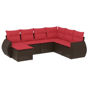 vidaXL 7-teiliges Gartensofa-Set mit Kissen, braun, Polyrattan
