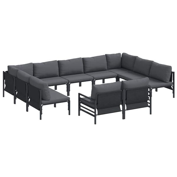 vidaXL Gartensofa-set mit Kissen 11 pcs Schwarz Stahl