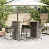 vidaXL 7-tlg. Gartenbar-Set mit Kissen Grau Poly Rattan