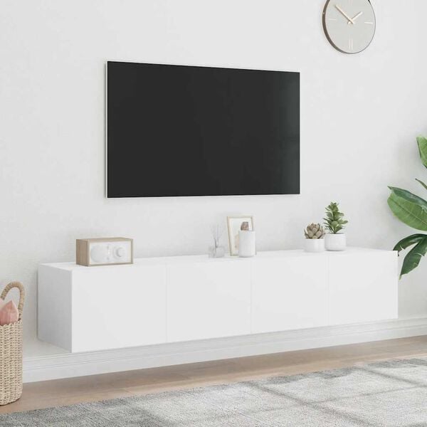 vidaXL TV-Wandschr&auml;nke mit LED-Leuchten 2 Stk. Wei&szlig; 80x35x31 cm