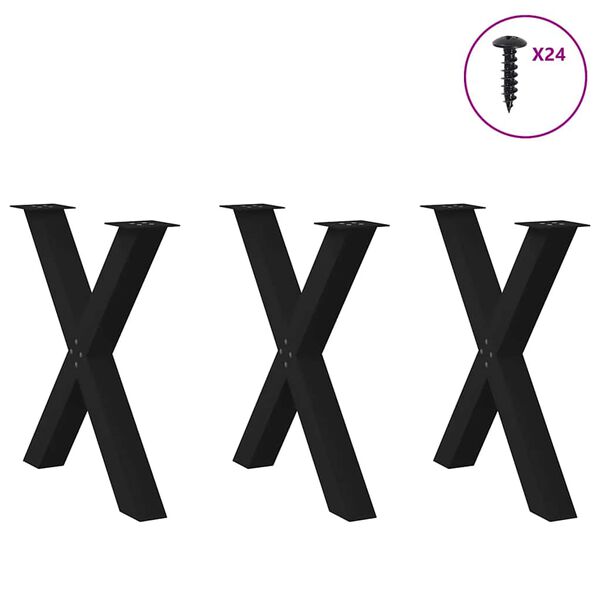vidaXL Esstischbeine X-Form 3 Stk. Schwarz 80x(72-73) cm Stahl