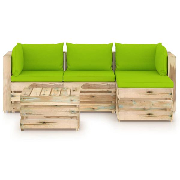 vidaXL 5-tlg. Garten-Lounge-Set mit Kissen Gr&uuml;n Impr&auml;gniertes Holz